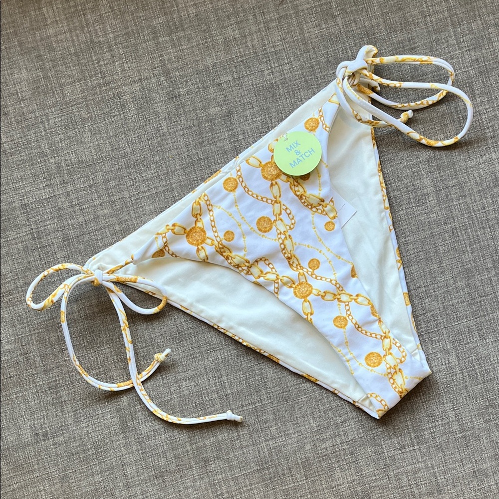 Forever 21 Gold Chains Cheeky Mix & Match Bikini Bottoms White M NWT